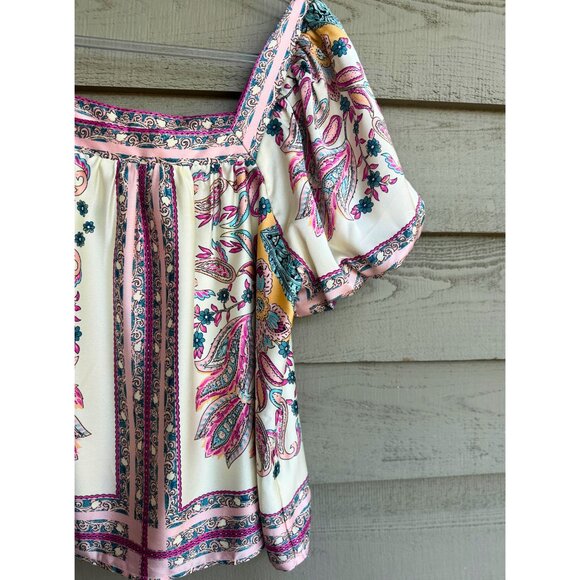 JoyJoy Paisley Flutter Sleeve Square Neck Blouse S - Picture 8 of 8